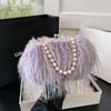Hot Sale Retro Large Capacity Plush Women's Bag Pearl Chain Small Square Bag Shoulder Crossbody Bag