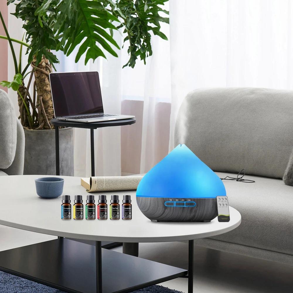 500ml Ultrasonic Essential Oil Diffuser with Remote, Humidifier, LED Light, 6 Aromatherapy Oils 500ml