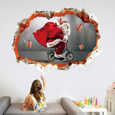 3D Merry Christmas Wall Stickers Christmas Santa Claus Deer Sled Decoration Decals For Living Room Bedroom Wallpaper Gifts