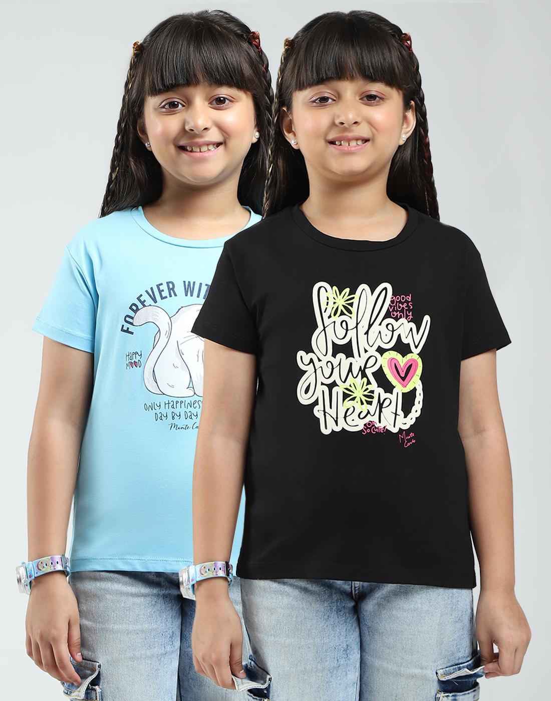 

Monte Carlo Топы с принтом, с круглым вырезом и рукавом до локтя, набор из 2 штук 11-12 Years чёрный/синий