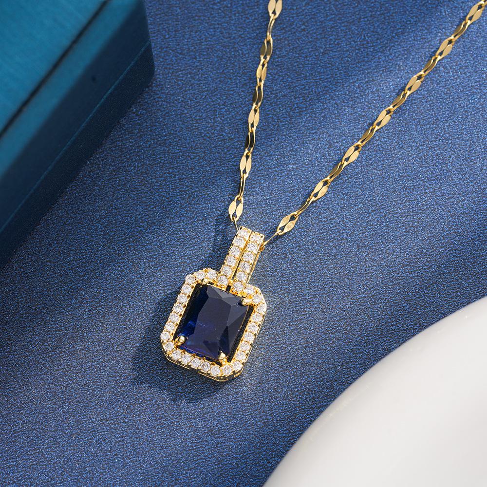 Elegant Multicolor Zirconia Square Diamond Necklace - High-End Fashion Clavicle Chain