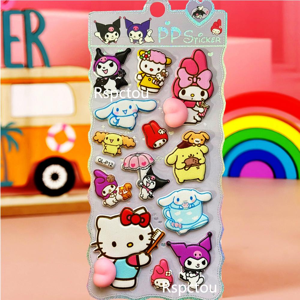 Kawaii Sanrio Buttocks 3D Relief Stickers Kuromi Melody Soft Pinchable Decompression 3D Bubble Sticker Reward Party Favor