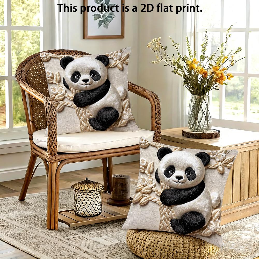 2pcs 3D Embossed Style Panda Throw Pillow Cover Cute Animal Cushion Case for Home Sofa Bedroom Decor Cushion Cover