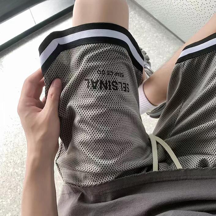 

Мужские летние прохладные дышащие шорты из ледяного шелка больших размеров, свободные американские сетчатые баскетбольные брюки, повседневные мужские брюки с пятью точками 2XL