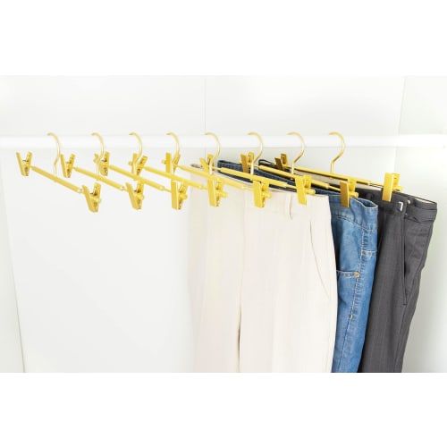 Amber Home Ultra-Lightweight Gold Trouser Hangers, 10-Piece Set, for Skirts, Bottoms, Pants, Slacks, and Towels, Durable Metal Hangers with Adjustable