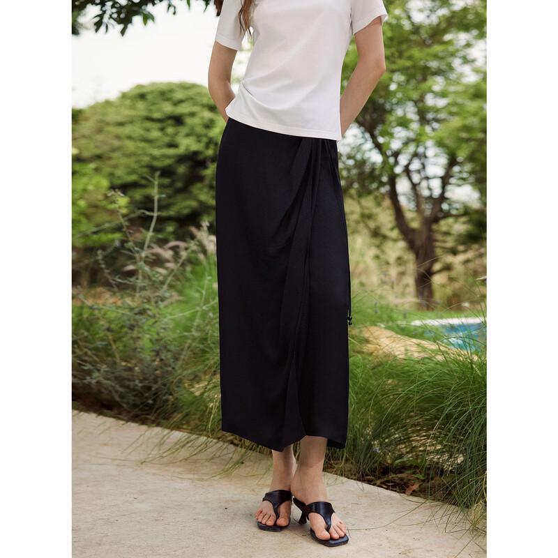 ELLE 100% Acetate Irregular Tie-Strap Straight Midi Skirt