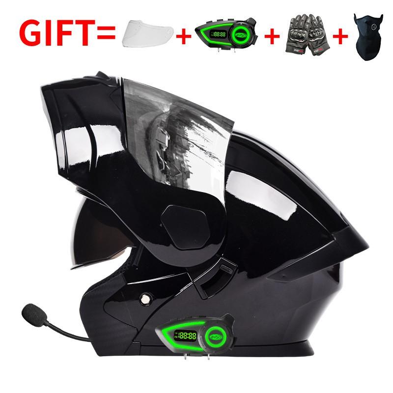 Bluetooth-Enabled Full Face Motorcycle Helmet With Dual Visors DOT 3C Certified All-Season Flip-Up Design Men Women