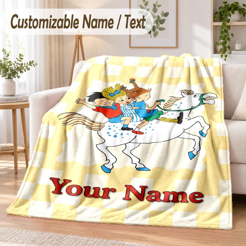 Pippi Longstocking Custom Name Flannel Throw Blanket Soft Warm for Sofa Bed Indoor Home Use