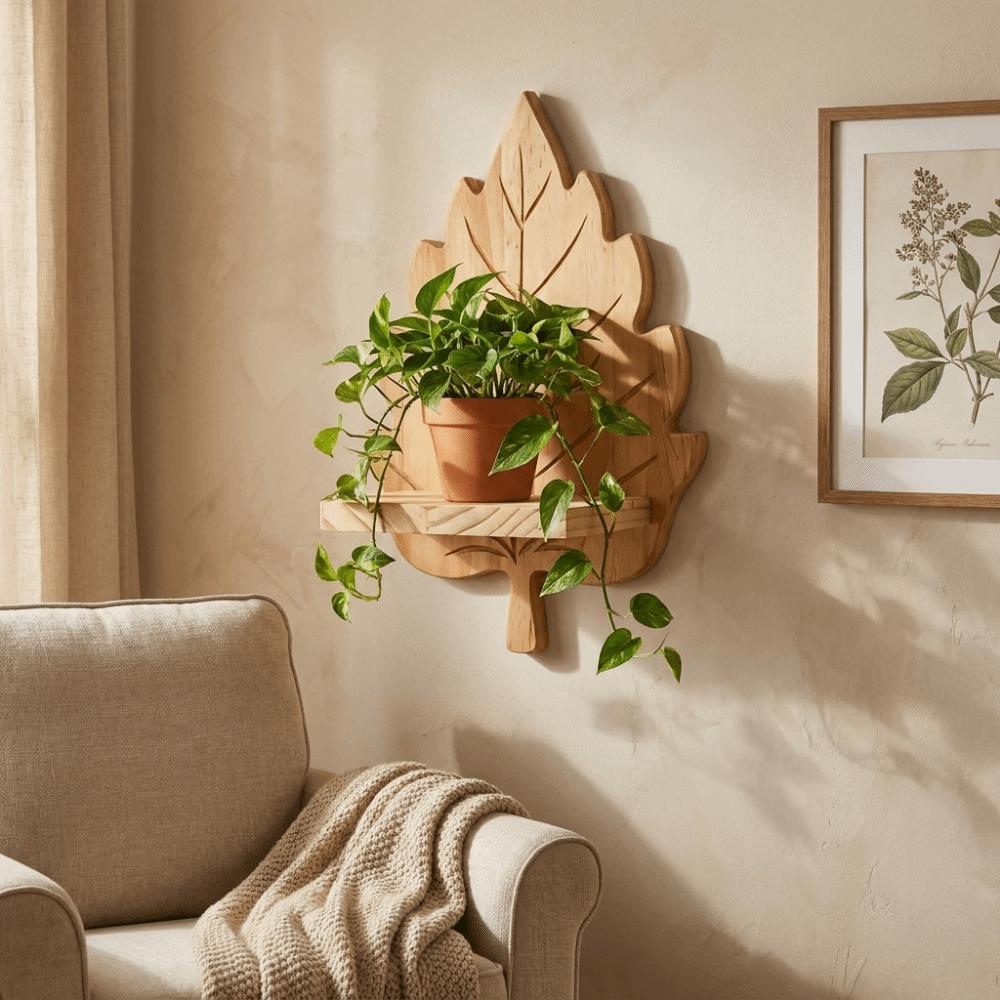 Nature Style Maple Leaf Wall Shelf Wooden Wall Mounted Leaf Shelf  for Living Room