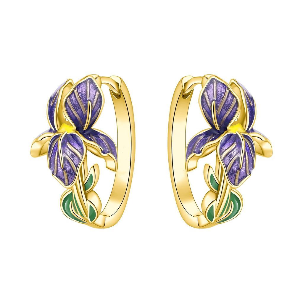 S925 Silver Vintage Lace Vine Earrings Colorful Floral Gemstone Hoop Earrings Jewelry Accessories