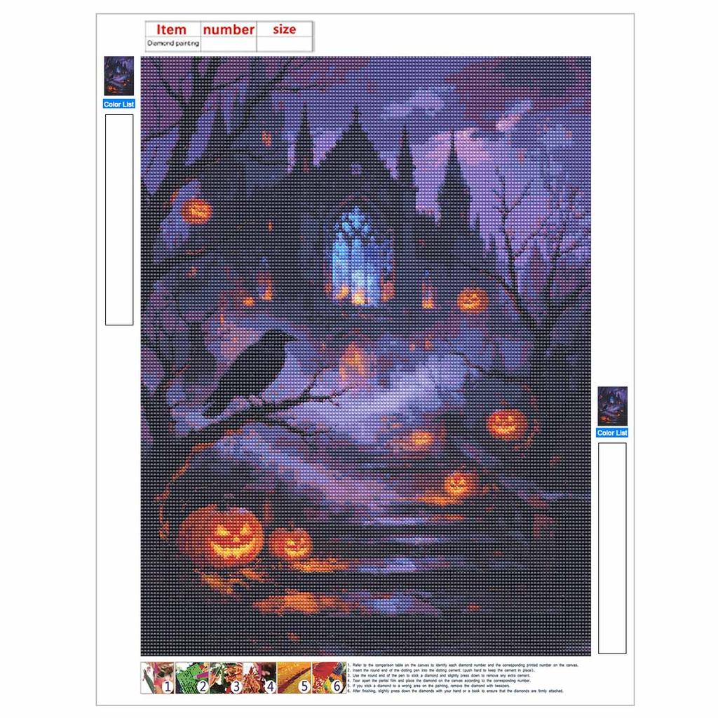 DIY 5D Diamond Painting Kit Spooky Halloween Castle Raven Jacko'lanterns Full Drill Rhinestone Canvas Relaxing Craft for Home Wall Decor