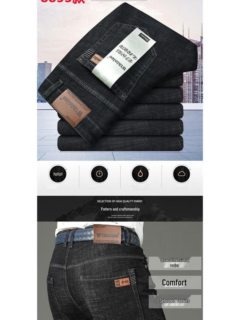 Wthinlee Men's Mid-High Waist Straight Leg Jeans - Spring & Autumn Business Casual Trendy Long Pants