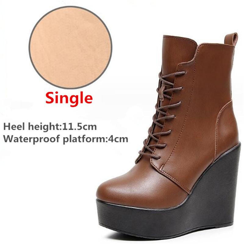 Women Genuine Leather Ankle Boots Winter Female Plush Snow Boots Platform Wedge Boots Women's High Heel Shoes Size 33-43