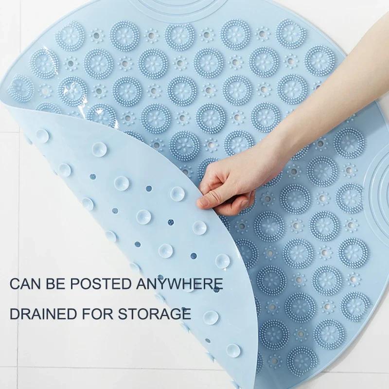 Bathroom Accessories Set: Round Non-Slip Bath Mat, Safety Shower PVC Bathroom Mat With Drain Hole, Plastic Massage Foot Pad
