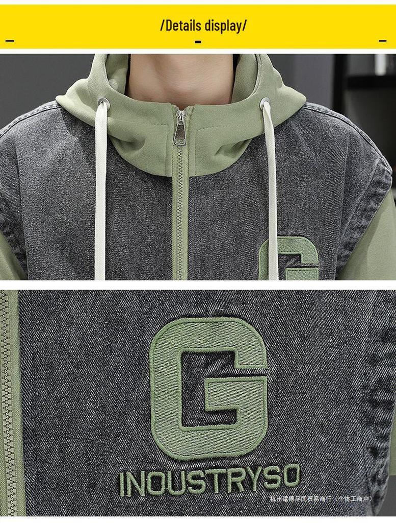Men's Spring Hooded Denim Jacket - Trendy Youth Two-Piece Baseball Style Workwear