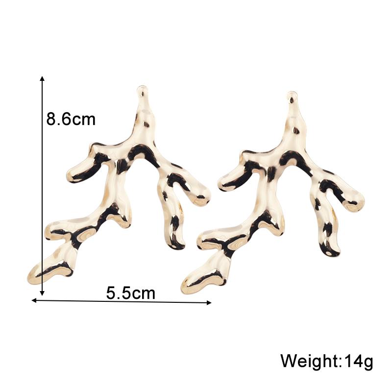 Sweet Big Branch Pendant Golden Smooth Earrings for Women Temperament Sweet Korean Design Jewelry