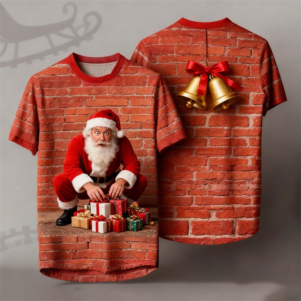 

New Men s Crew Neck T-Shirt Playful Santa Claus Stripe Print Relaxed Fit Comfortable Short Sleeve T-Shirt Men s Apparel S