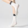 1 Pair Yoga Socks with Non-slip Gripper Double Ruffled Plaid Cuff Mid-calf Socks Women Ballet Dance Pilates Cotton Crew Socks