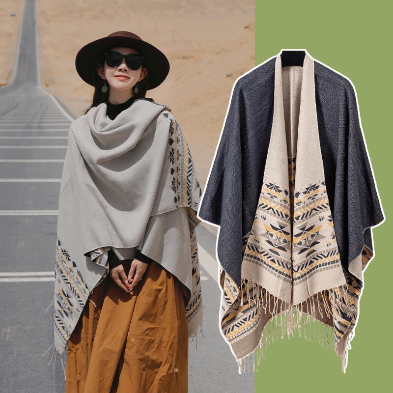 Women's Ethnic Shawl: Northwest Travel Cape, Thick Warm Scarf Cloak