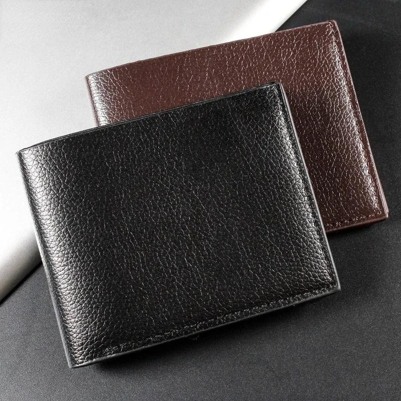 Men's Black Card Wallet Short Business Card Case Ultra-thin Soft Wallet New Pu Leather Lychee Grain Mini Credit Card Wallet