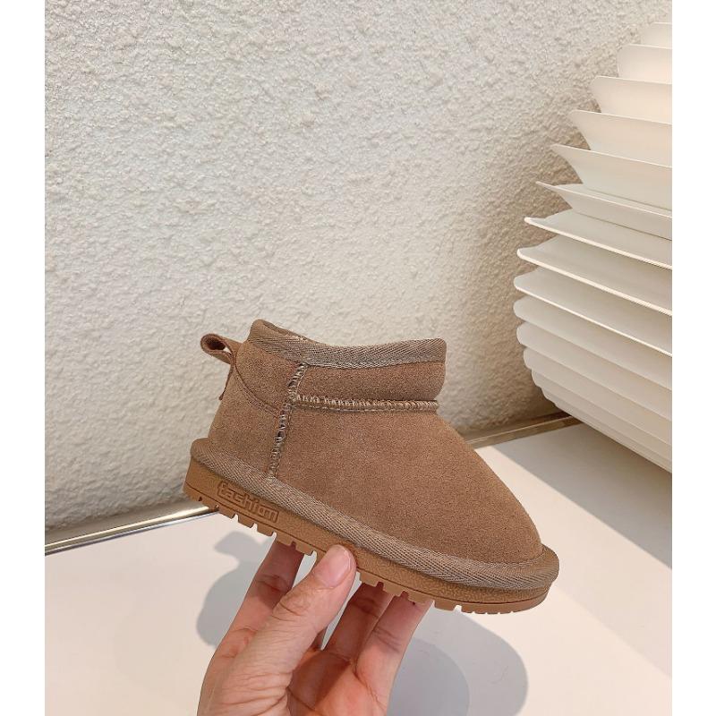 Korean solid color children's low-top matte leather snow boots girls' cotton boots short boots baby cotton shoes