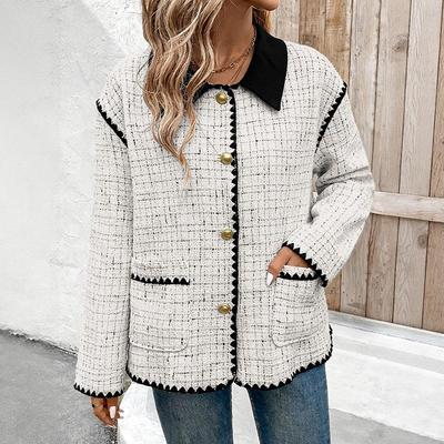 Giacche e cappotti a collo alto a maniche lunghe con stampa scozzese casual da donna, autunno inverno