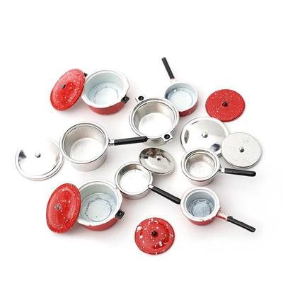 Dollhouse Miniature 1:12 Mini Pot Set Diy Doll House Kitchen Furniture Accessories Red Silver Soup Frying Milk Pan Dropshipping