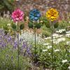 3 Pcs 15.5'' Flower Garden Stakes Colorful Metal Flower Yard Art Outdoor Rust Proof Plant Sticks for Lawn Patio Pathway Decoration