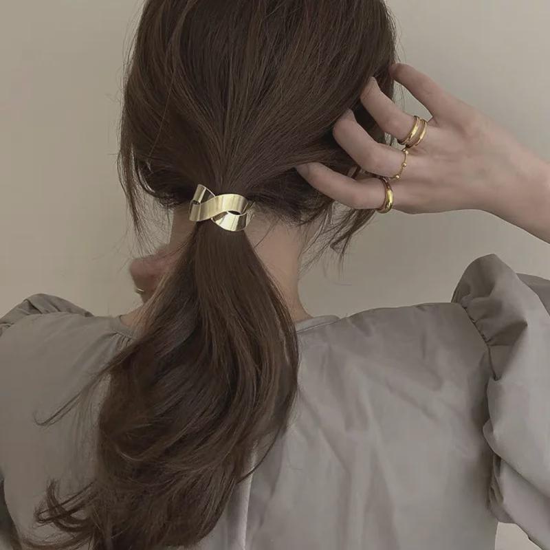 Stylish Korean Metal Brushed Elastic Hair Band for Women