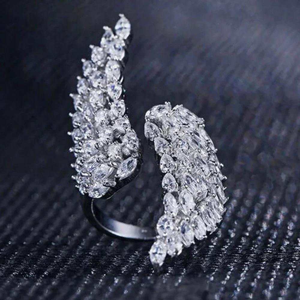 

2026 Chic Angle Wing Design Women s Opening Ring 2026 New Bridal Rings for Wedding Party Exquisite Girl Gift Fashion Zircon resizable