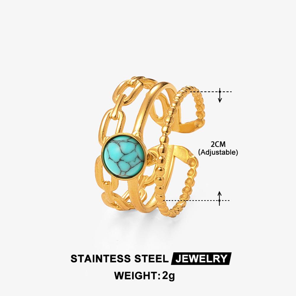 Middle East Titanium Steel Ring Female Turquoise Geometric Non-Fading Stainless Steel Ring