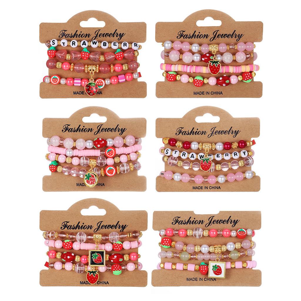 Strawberry Pendant Beaded Bracelet Set With Crystal Glass For Womens Fashion Accessories