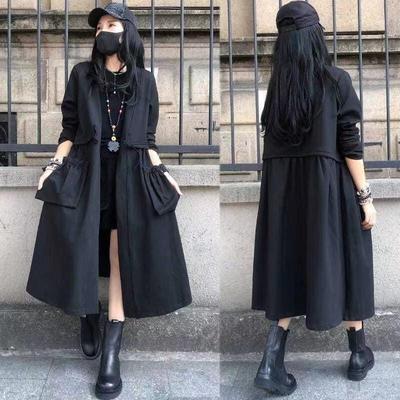 Women's European Black Elegant Trench Coat: 2025 Autumn Plus Size Long Fashion