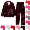 Dam 2-delad mönstrad kostym med lång ärm, knappar, vida ben, byxor, pyjamas, hemmakostym, vardagskostym