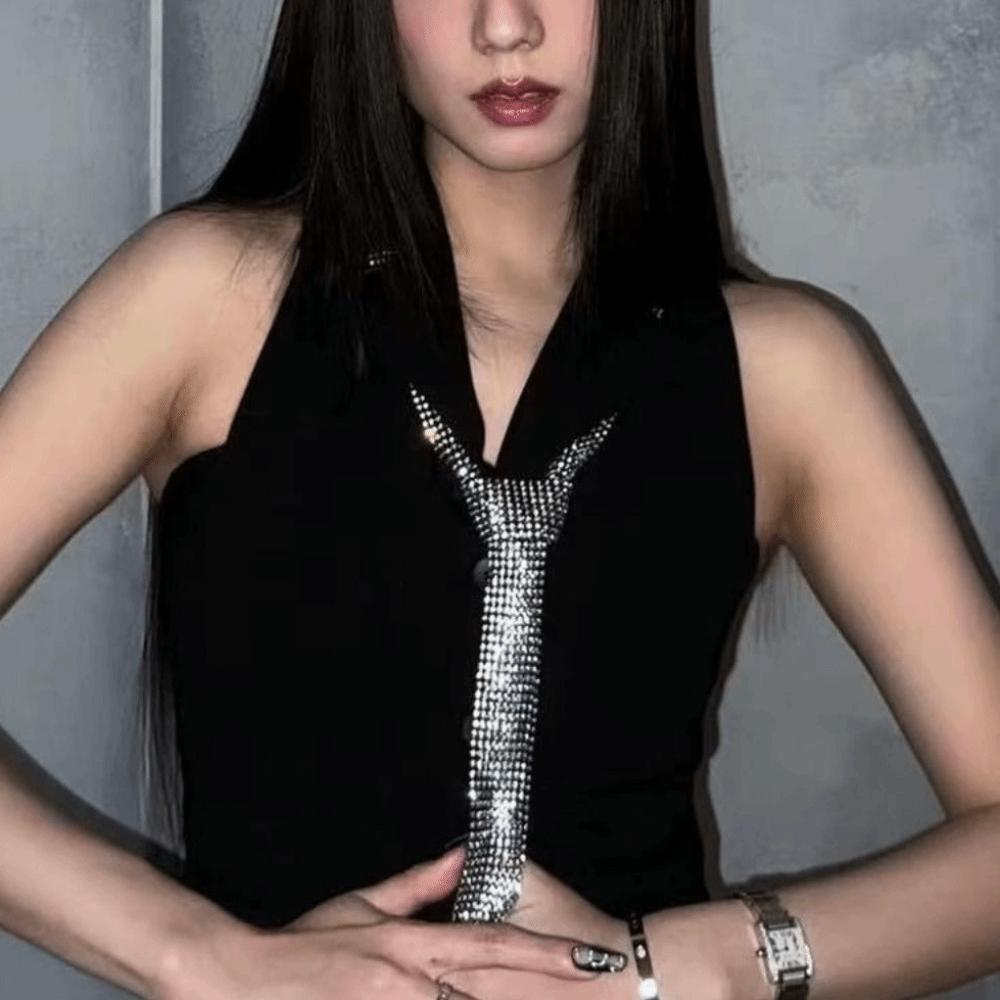 Dazzling Long Necklace Korean Decoration Shirt Tie Fashion Rhinestone Necktie  Party