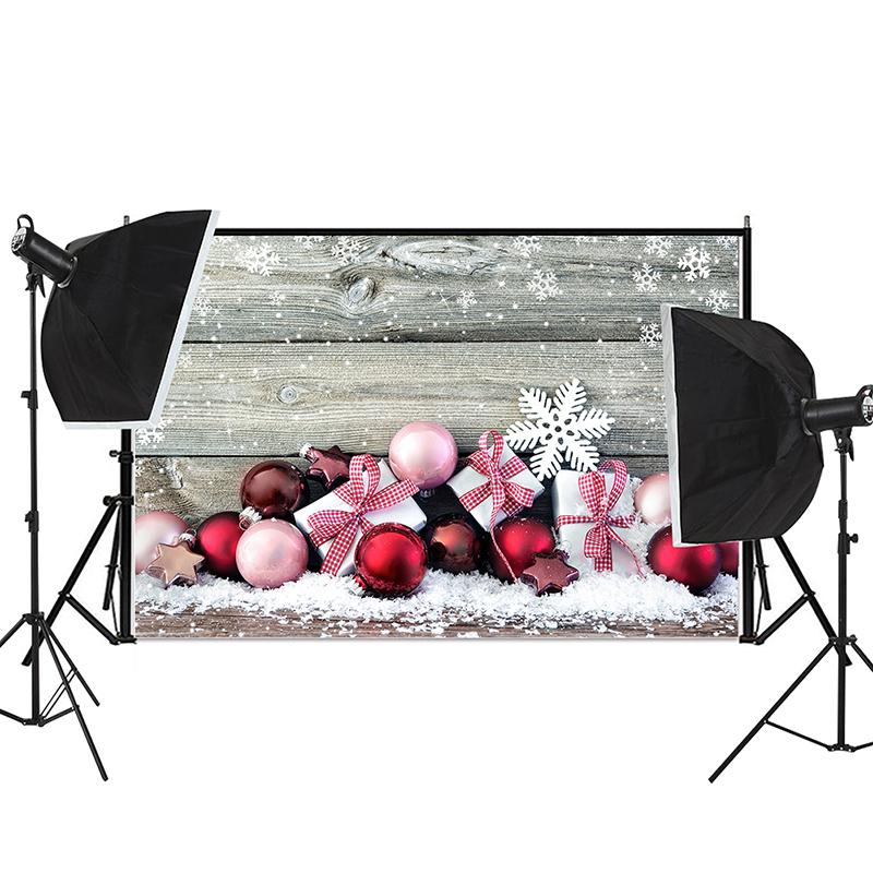 Christmas Wood Board Backgrounds for Photographs Plank Pine Branch Gifts Xmas Bells Winter Snow Family Party Photocall Backdrops