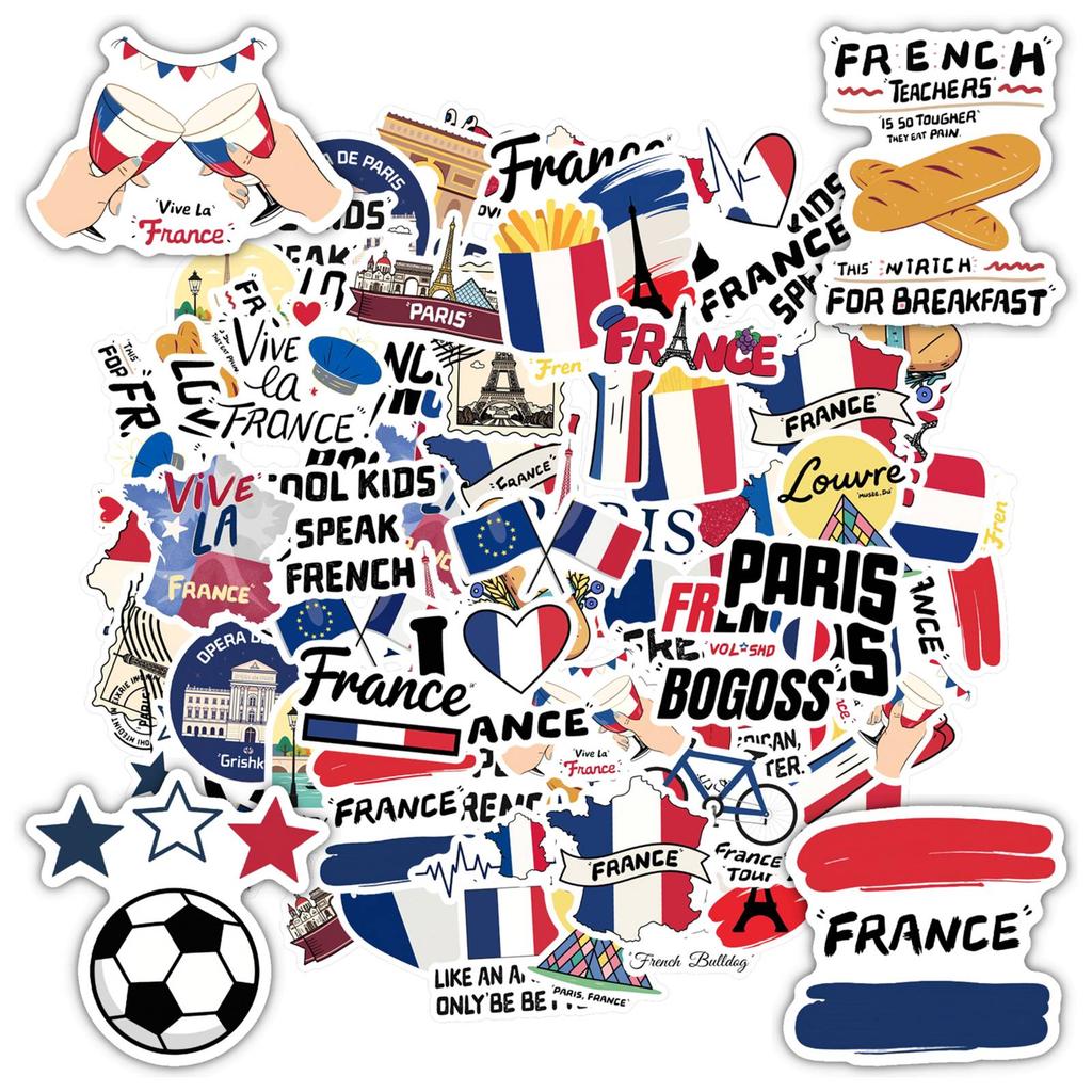 35pcs-50pcs Cartoon French Flag Stickers Travel Eiffel Tower French Stickers Stickers For DIY Phone Laptop Scrapbook Bike