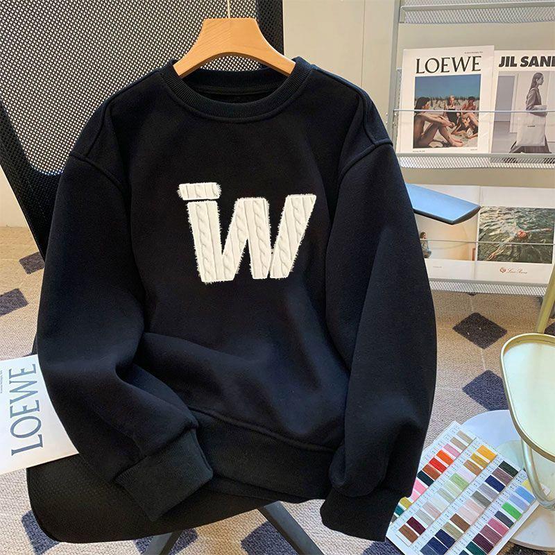 Men's Thick Fleece-Lined Round Neck Hoodie - Autumn/Winter Hipster Style, Loose Fit