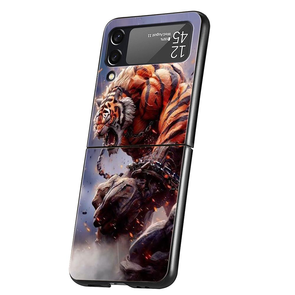 Animal Tiger Hard PC Phone Case For Samsung Galaxy Z Flip 6 5 4 Black Cover For Galaxy Z Flip 3 Foldable Shockproof Capas Fundas