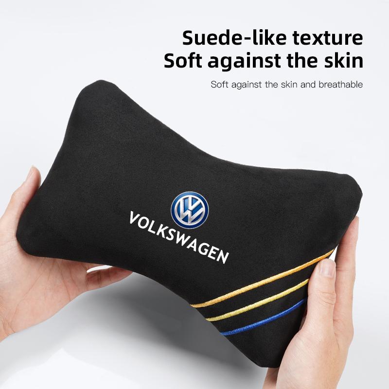 Car Neck Pillow Soft Comfortable Suede Headrest Waist Cushion For Volkswagen VW Polo Golf T5 Caddy T4 Touran GTI Passat Scirocco BO0