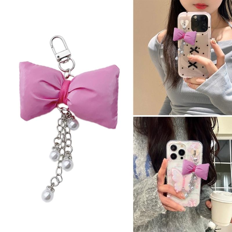 Cute Bowknot Pearl Chain Keychain Pendant Lovely Hanging Decorations Keyring Charm for Purse Bag Backpack Handbag