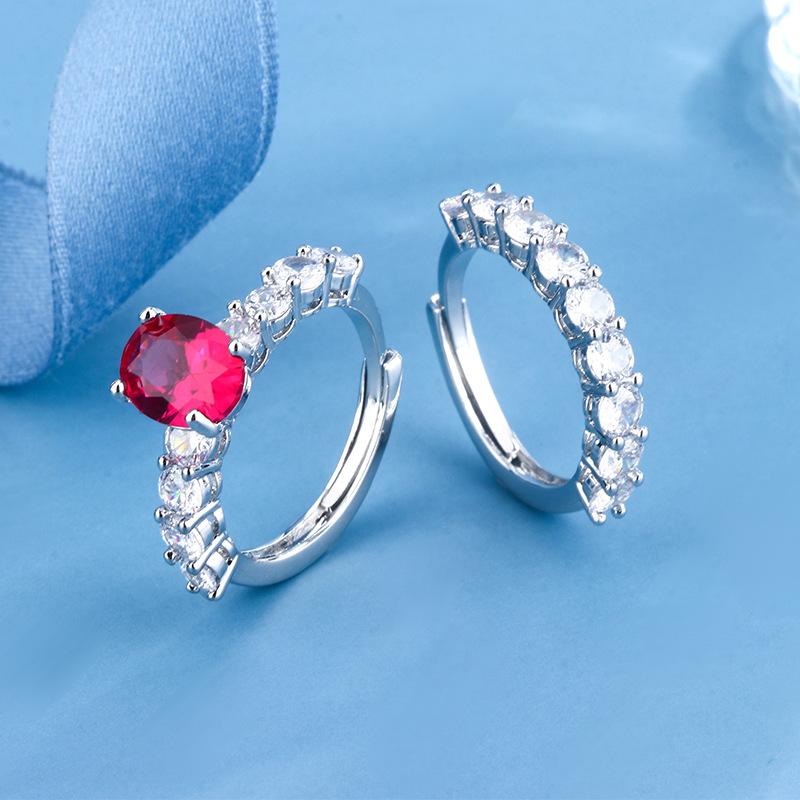 High Carbon Diamond Ruby Two Ring Women's Wide Edition Winged Diamond Pigeon Red Corundum Diamond Ring