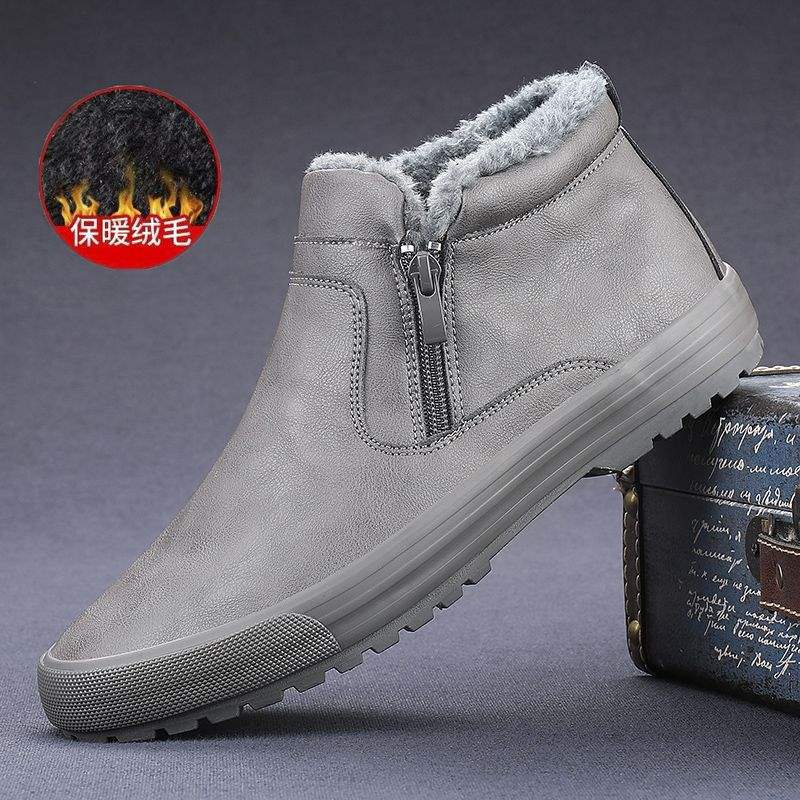 

Зима 2025 две хлопковые туфли мужские туфли на высокой щиколотке на одной педали повседневные бархатные утолщенные теплые водонепроницаемые кожаные туфли мужские ботинки Мартин 44