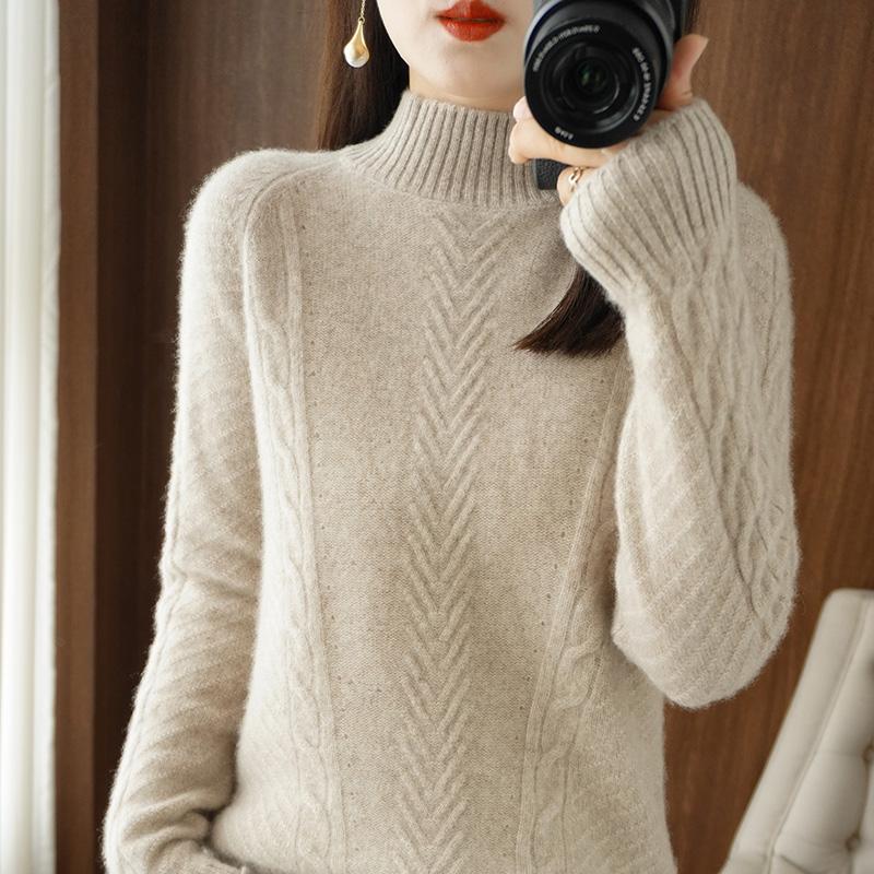 

Женский свитер с высоким воротом, зимний вязаный пуловер, осенний мягкий теплый шерстяной свитер, вязаный топ, женский джемпер XL верблюд