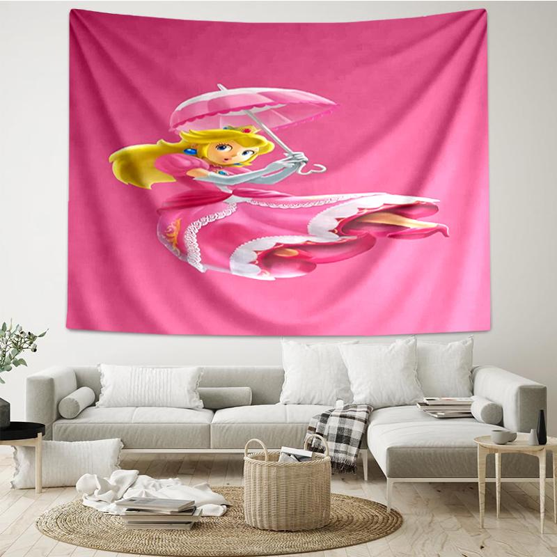 Princess Peach Print Tapestry, Backdrop, Easy Setup, Ideal for Bedroom, Office & Living Room, with Aesthetic Wall Hanging Decor.