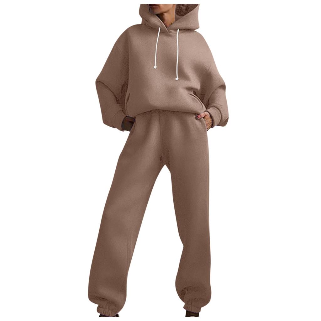 Dámská dvoudílná mikina s dlouhým rukávem, kapucí se stahovací šňůrkou, tepláky se stahovací šňůrkou, dlouhé kalhoty