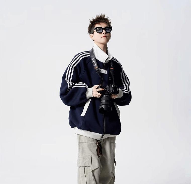 Herr Höst Patchwork Sportjacka - Mångsidiga High Street Punk Randiga Baseball Ytterkläder