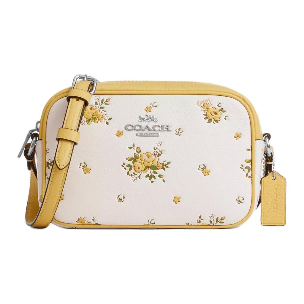 Coach Jamie 19 Floral Print Pebble Leather Camera Bag Women Shoulder Bag Yellow White CAQ38-SVCAH