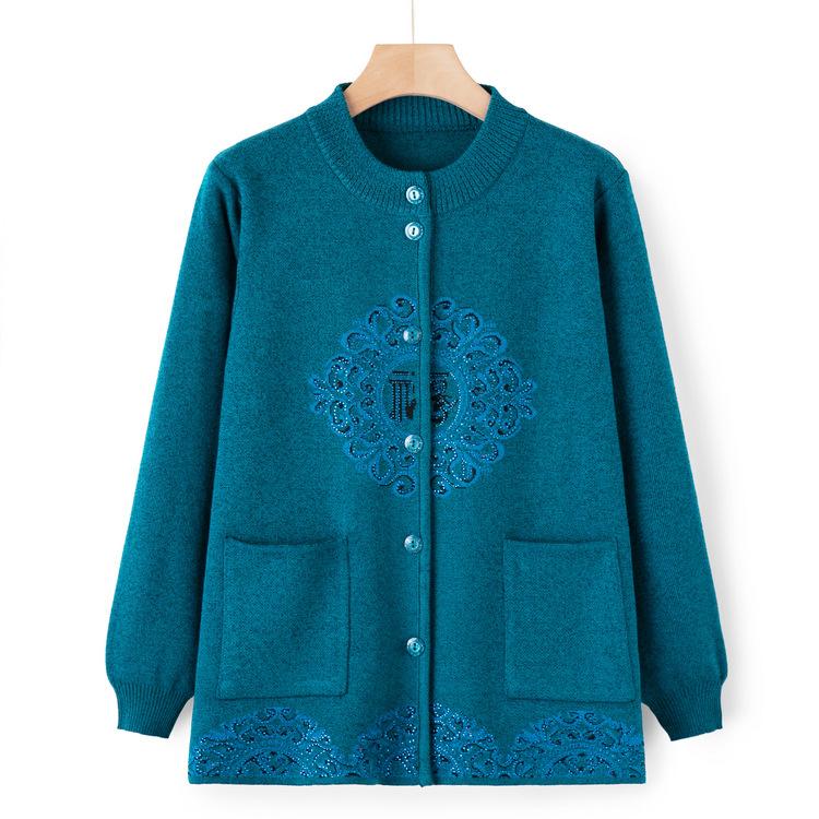 Grandma Cardigan Sweater Autumn and Winter Clothes Festive Sweater Middle-aged and Elderly Mothers Wear Autumn Coat Old Ladies New Style