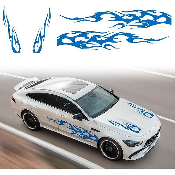 RUIANTE 4PCS Universal Racing Body Side Stripe Skirt Decals, Auto Hood & Sides Door Decoration Flame Pattern Graphics Vinyl Sticker For All Cars,